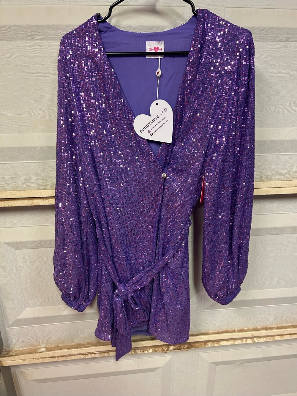 Buddy Love Purple Sequin Wrap Dress
